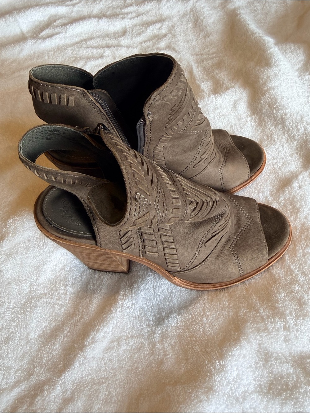 Vince Camuto Taupe Peep-Toe Ankle Booties - Picture 2 of 7